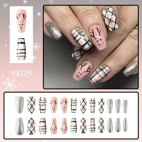 Elegant Long Square Christmas False Nails with Glittering and 1