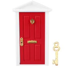 Miniature Wooden Dollhouse Door (Red)