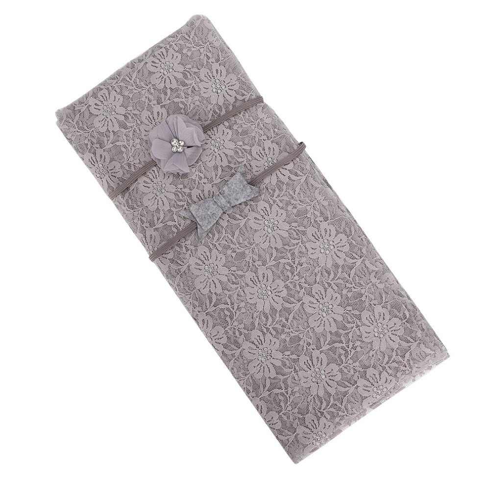 Newborn Baby Photo Props Lace Blanket Wrap Swaddle Hair Band Gray