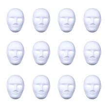 12x Männer Vollgesichtsmaske bemalbar Papier 19x24cm