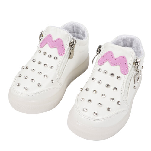 Kinder LED-Leder-Schuhe mit Kristallweiß 21