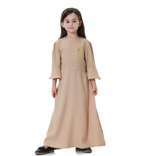 TH615 Mädchen-Langes Kleid mit Ärmeln Khaki 100cm