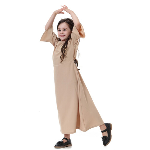 TH615 Mädchen-Langes Kleid mit Ärmeln Khaki 100cm 2