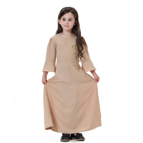 TH615 Mädchen-Langes Kleid mit Ärmeln Khaki 100cm 1