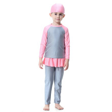 Kinder-Mädchen Langarm Badeanzug-Set 2-teilig Grau 90cm