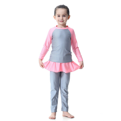 Kinder-Mädchen Langarm Badeanzug-Set 2-teilig Grau 90cm 2