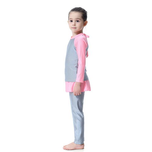 Kinder-Mädchen Langarm Badeanzug-Set 2-teilig Grau 90cm 1