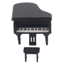 Mini Wooden Grand Piano w/ Stool Black 1:12
