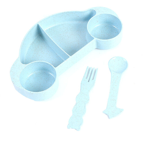 3-teiliges Weizenstroh-Kinderbesteck-Set Blau