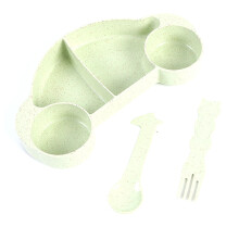 3PCS Wheat Straw Kids Cartoon Fork Spoon Bowl Set Green
