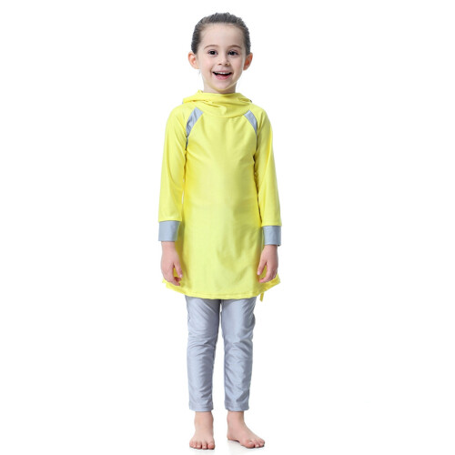 Muslimisches Mädchen Langarm-Badeanzug Set Gelb 100cm 2