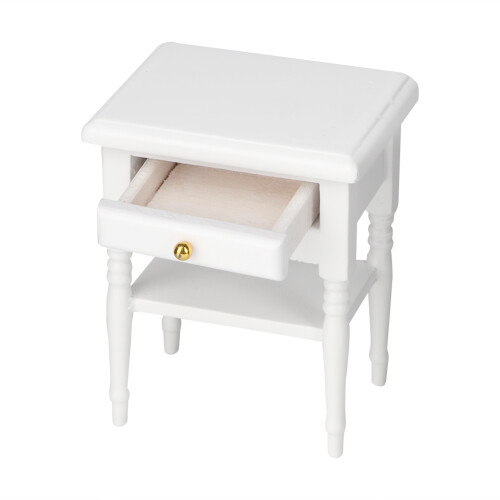 1:12 Weißes Mini-Bettzimmer Holznachttisch Modell 2