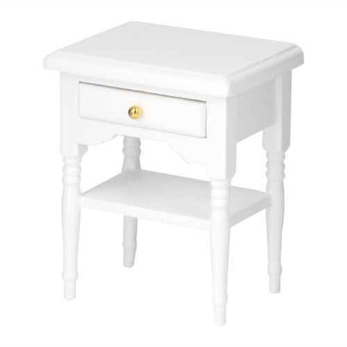 1:12 Weißes Mini-Bettzimmer Holznachttisch Modell 1