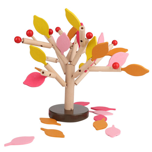 Wood Building Blocks Tree Set 3D DIY Puzzle Yellow Leaf 1