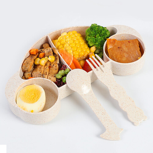 3Pcs Wheat Straw Kids Cutlery Set Khaki 2