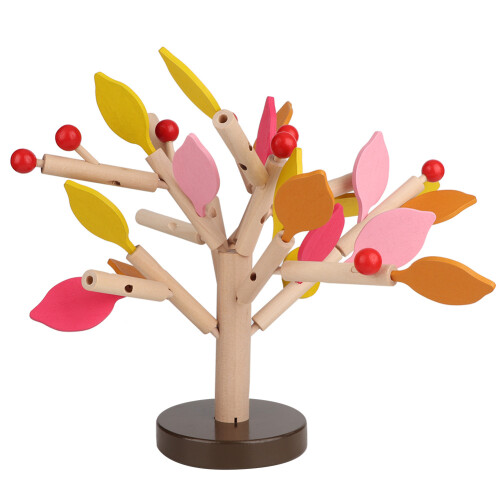 Wood Building Blocks Tree Set 3D DIY Puzzle Yellow Leaf 2