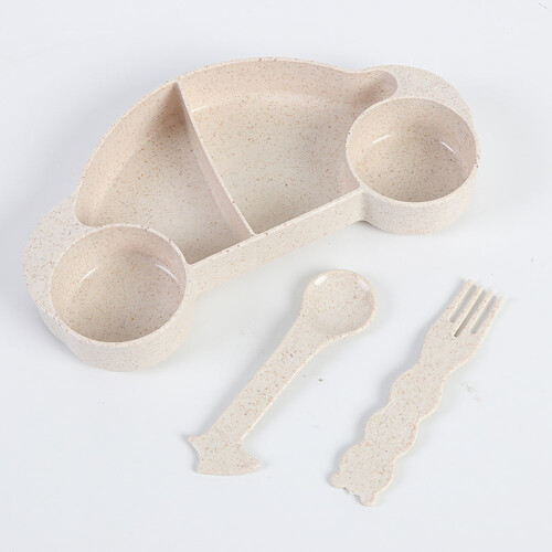 3Pcs Wheat Straw Kids Cutlery Set Khaki 1