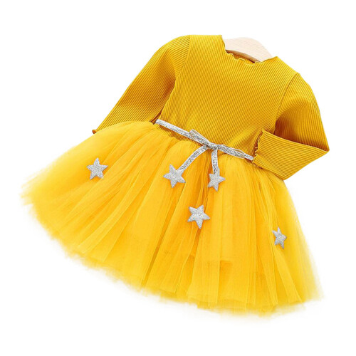 Baby-Mädchen Kleid Langarm Gelb 100