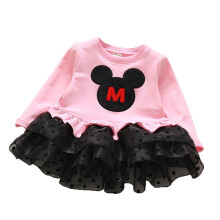 Kinderjurk met kant en cartoonprint (Roze 100)