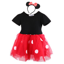 Kinderjurk korte mouw eenstuk met haaraccessoire (Rood 80)