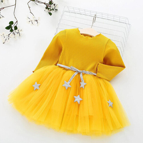 Baby-Mädchen Kleid Langarm Gelb 100 1