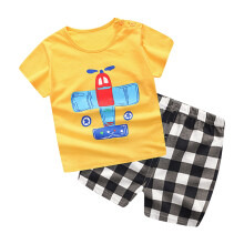Baby Suit Short Sleeve Set T-Shirt Shorts Yellow Airplane (73)