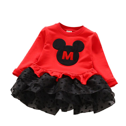 Kinder-Spitzenkleid Langarm Cartoon (Rot 100) 1