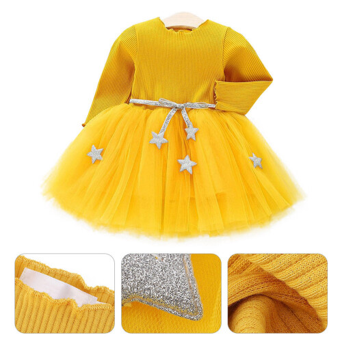 Baby-Mädchen Kleid Langarm Gelb 100 2