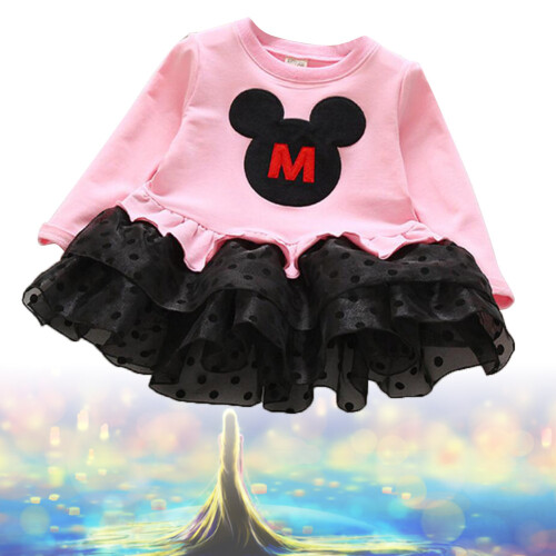 Kinder-Spitzenkleid Langarm Cartoon (Pink 100) 2