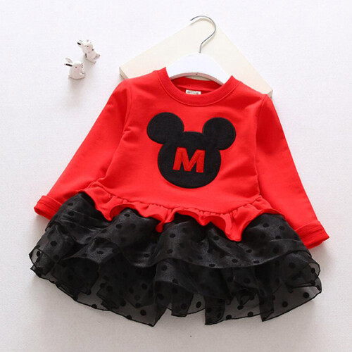 Kinder-Spitzenkleid Langarm Cartoon (Rot 90) 2
