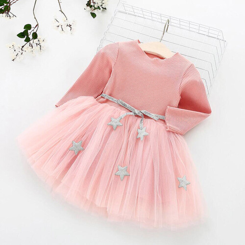 Kinder-Kleid Langarm Rosa 90 1