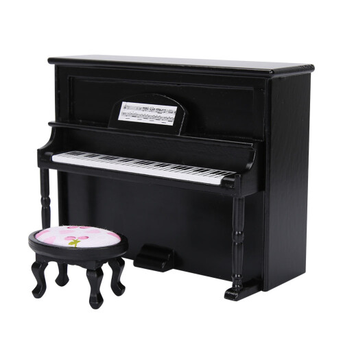 Puppenhaus Mini-Klavier mit Hocker Schwarz