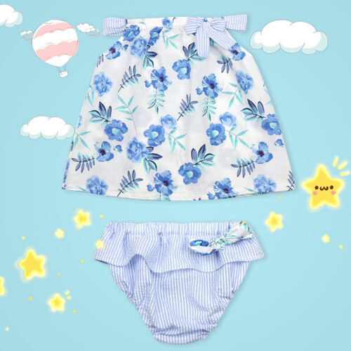 2x Blumendruck, ärmellos, Baby-Mädchen, hellblau 2