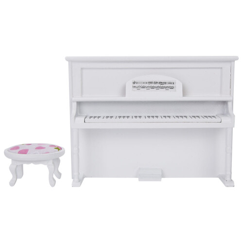 Puppenhaus Mini-Klavier mit Hocker Weiß 2
