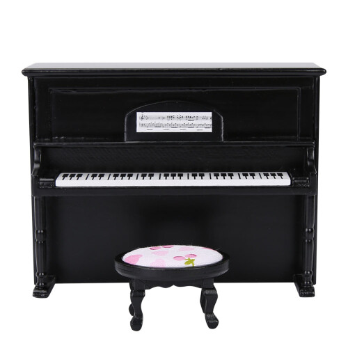 Puppenhaus Mini-Klavier mit Hocker Schwarz 1