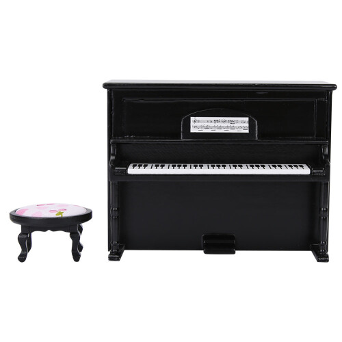Puppenhaus Mini-Klavier mit Hocker Schwarz 2