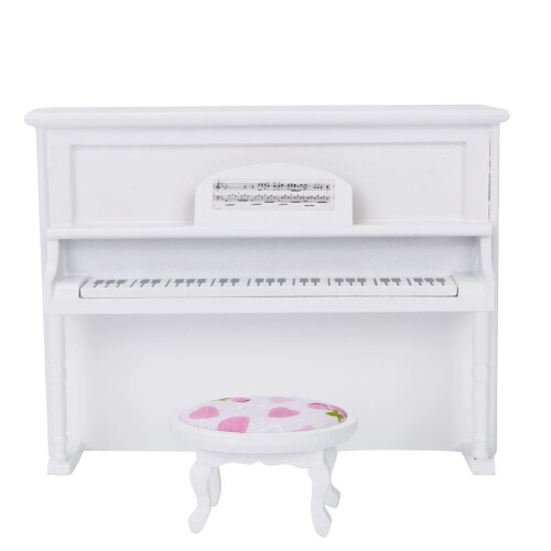 Puppenhaus Mini-Klavier mit Hocker Weiß 1