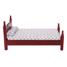 Einzelbett aus rotem Holz, 1:12 Miniatur