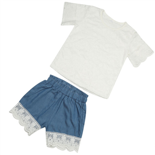 Baby Mädchen Spitzenoberteil Jeansshorts Set Sommer 1