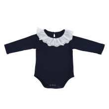 Neugeborenes Mädchen Spitzencollar Langarm-Jumpsuit Baumwolle Navy 73