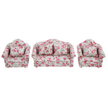 1/12 Mini-Sofa-Set Blumenmuster mit Kissen (#2)