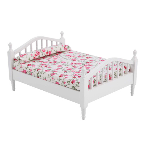 Doppelbett Blumenmuster Mini 1:12 Puppenhaus