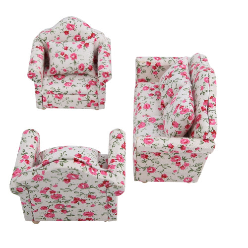 1/12 Scale Mini Sofa Set Flower Pattern with Cushions (#2) 2