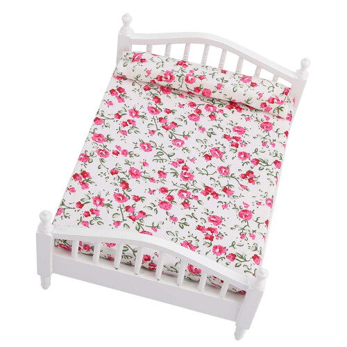Doppelbett Blumenmuster Mini 1:12 Puppenhaus 2