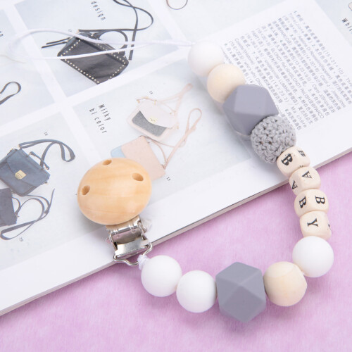 Silicone Pacifier Clip Bead Holder Chain (Grey) 2