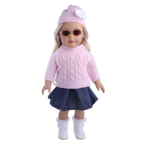 3x 18" Mädchen-Puppenkleidung Hut Pullover Rock 2
