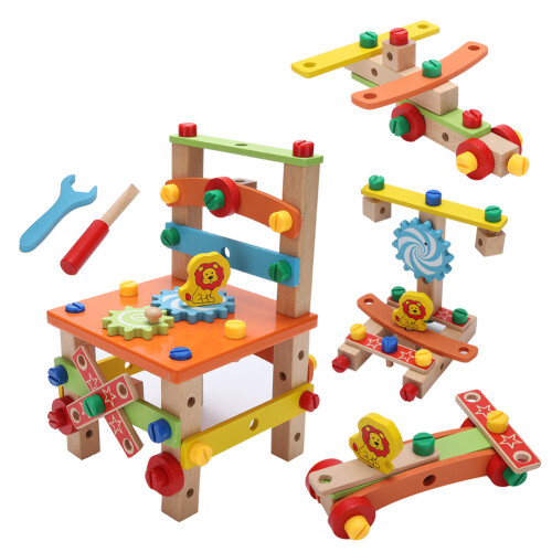 Houten Multifunctionele Assemblage Stoel Speelgoed 2