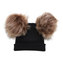 Knitting Hat with Two Balls for Kids Winter (Black+Brown)