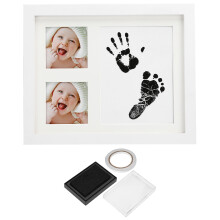 Drie Vakken Baby Handafdruk Voetafdruk Houten Fotorahmen Stempel