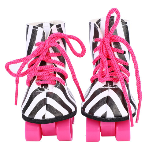 18 inch Doll Roller Skates Black White Stripe 1
